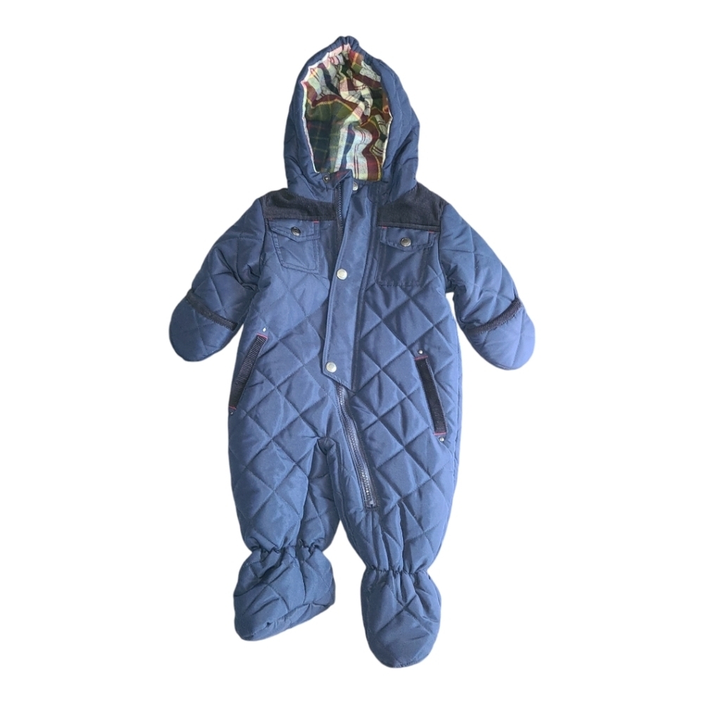 Rothschild Snowsuit 6/9M Infant Winter Suit Navy Blue lined Flannel hood